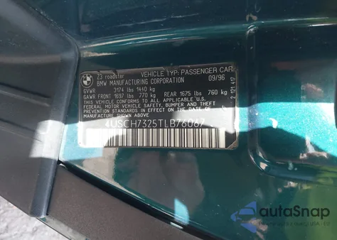 1996 BMW Z3 1.9 из США, поврежденный, VIN 4USCH7325TLB76067